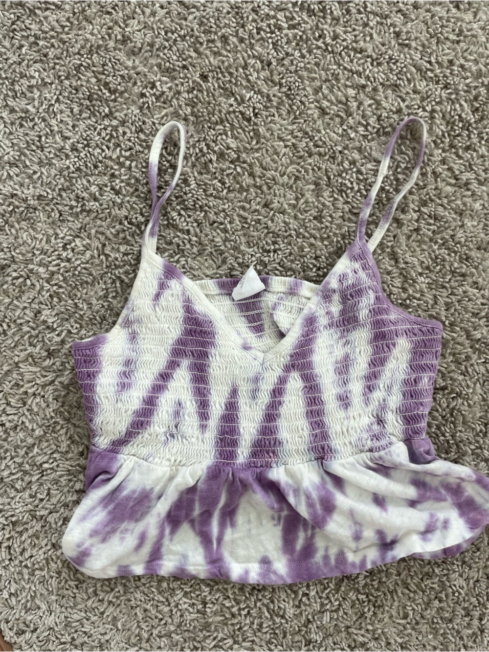 Me to We Purple & White Smocked Peplum ruffle bottom Tie-Dye Crop Tube Top